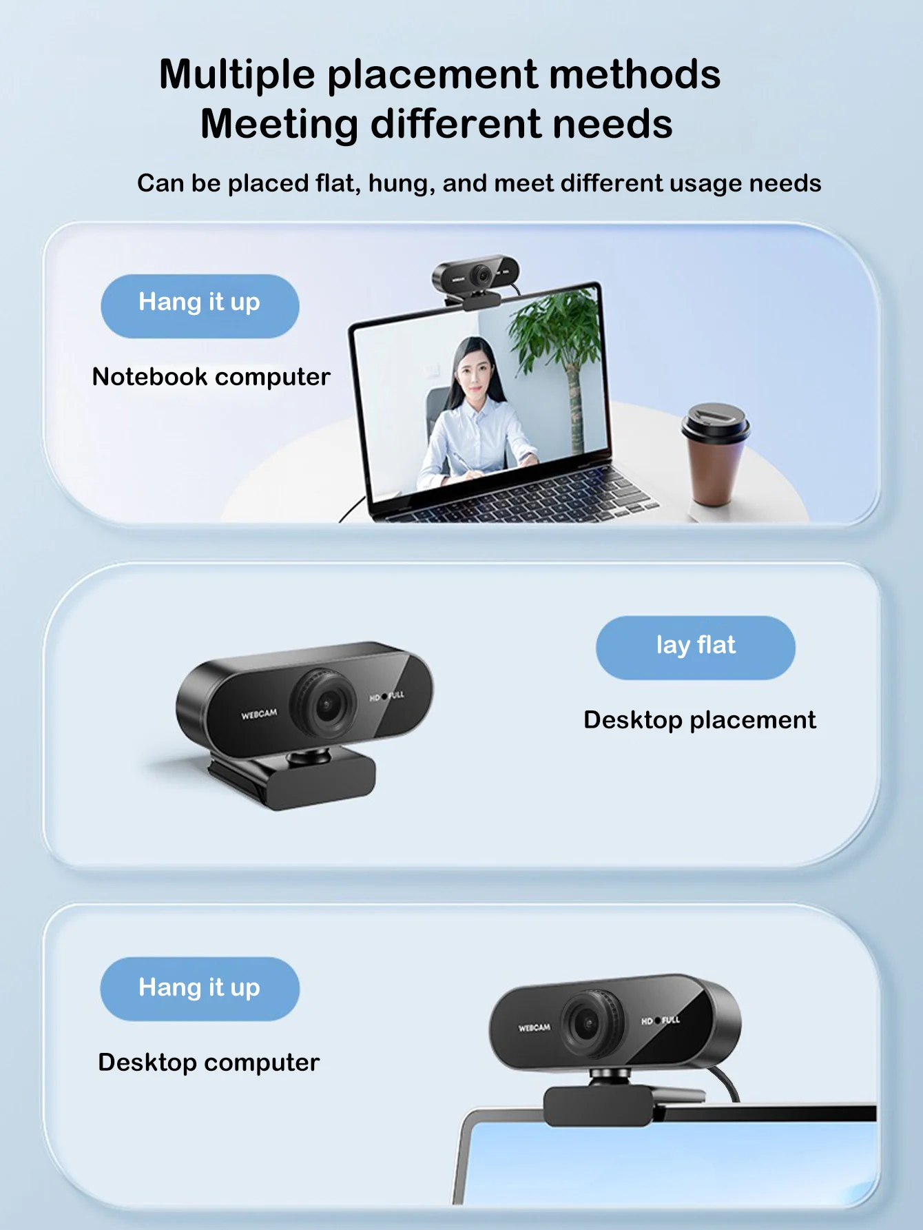 Professional-Grade 1080P HD USB Webcam (with Built-In Microphone), Suitable for Laptops and Desktop Computers