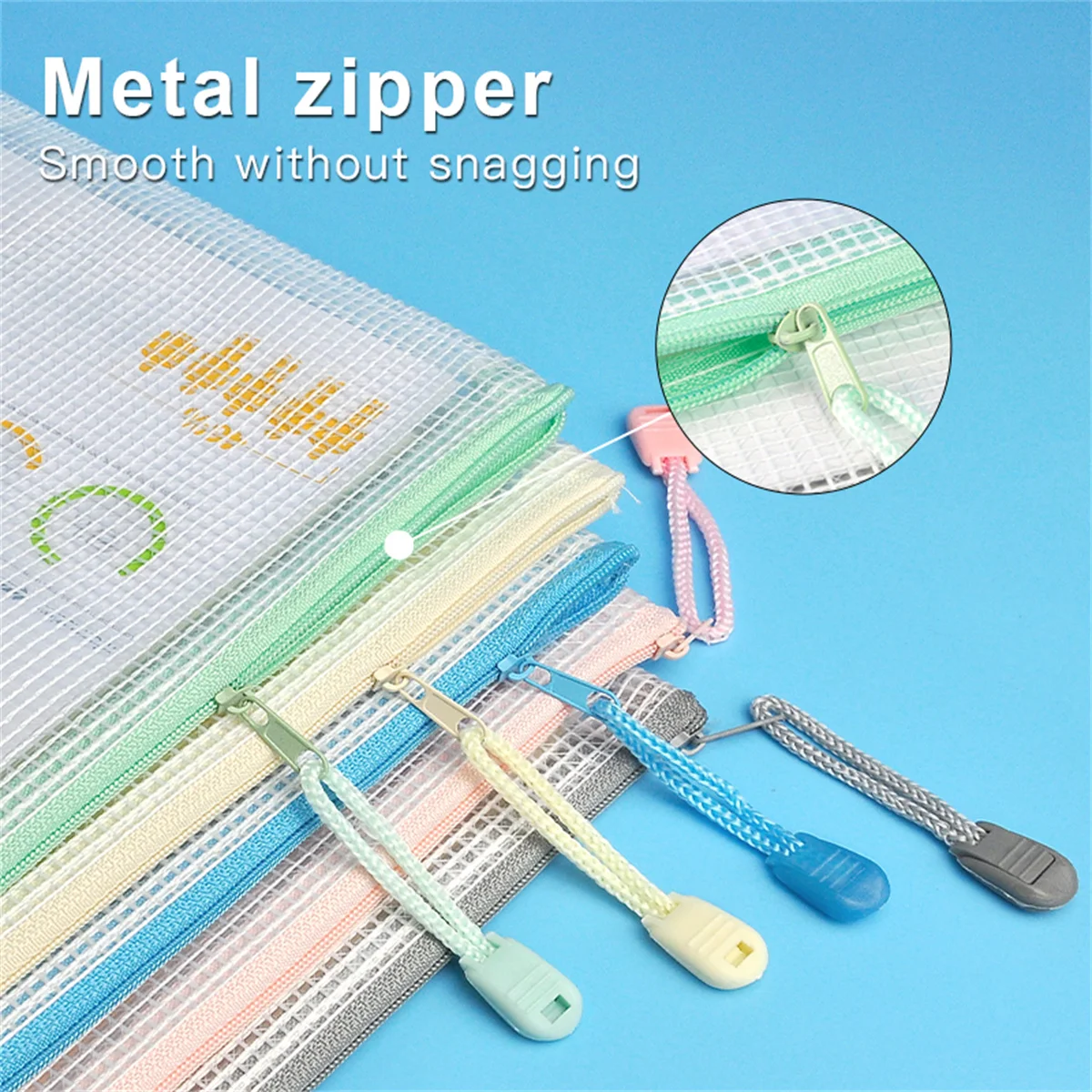 5pcs A4 Zippered File Bag, Storage Bag, Waterproof Transparent Study Bag, A4 Transparent Storage Bag, File Data Storage Bag-PE