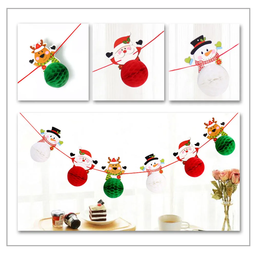

Honeycomb Balls Banner Christmas Garland Bunting Decorations Red String Ceiling Archway Honeycomb Banner Holiday Party