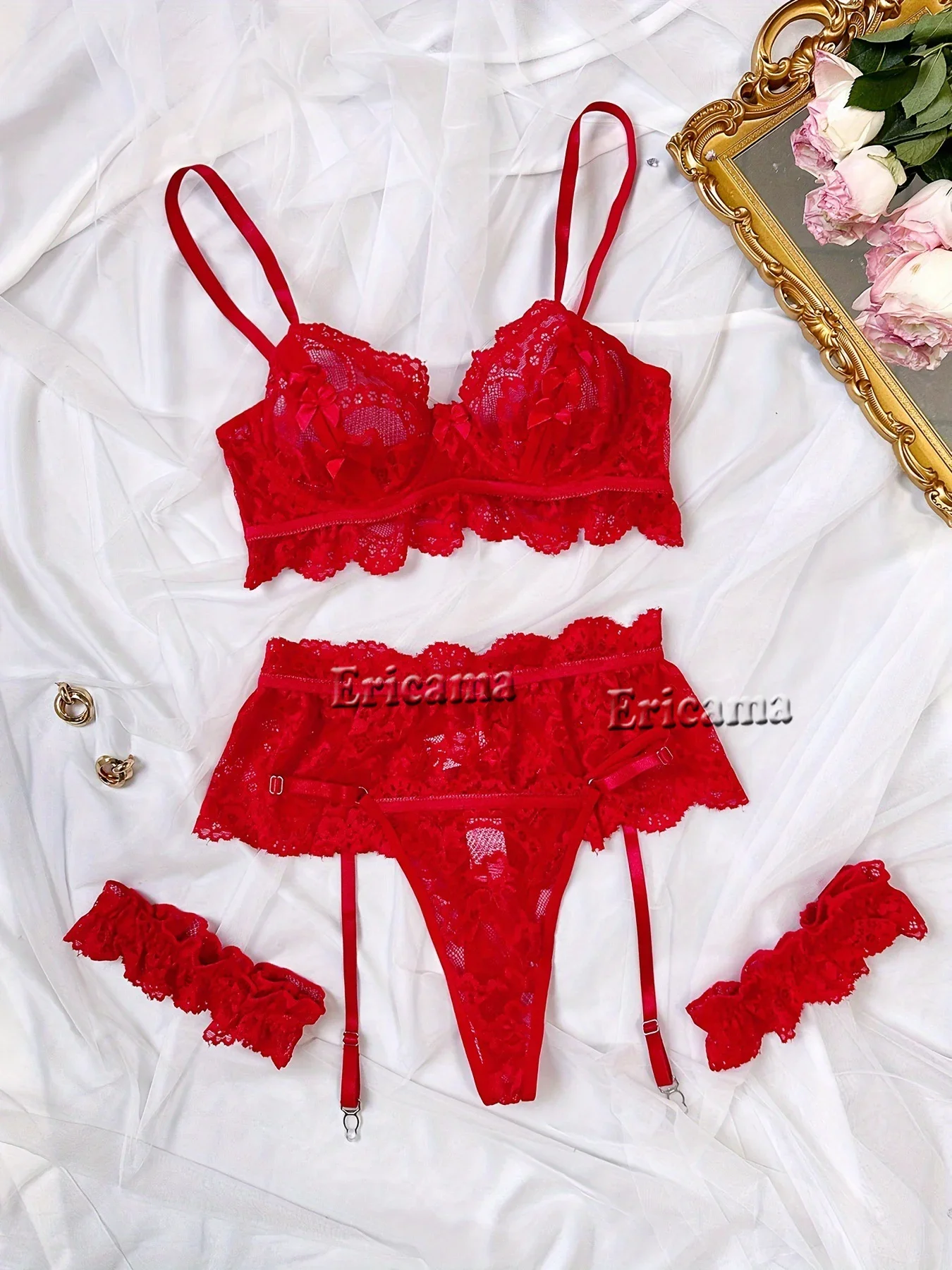 Erotic Lace Sexy Bra Set Garter Lingerie Set With Choker Women Intimates 2024 Underwire Bra And Thongs Ladies Underwear Set