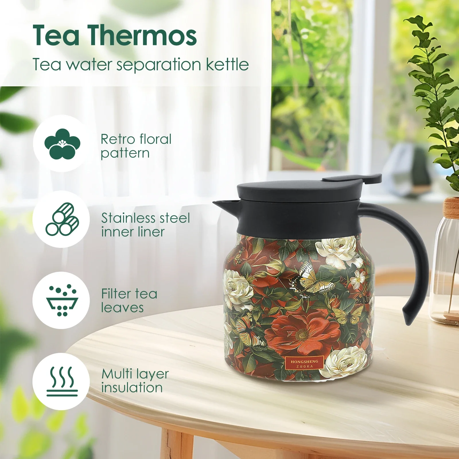 Stainless Steel Teapot with Tea Strainer Infuser Flower Kettle Kung Fu Vintage Teaware Set Puer Oolong Pot Household Tea Kettle