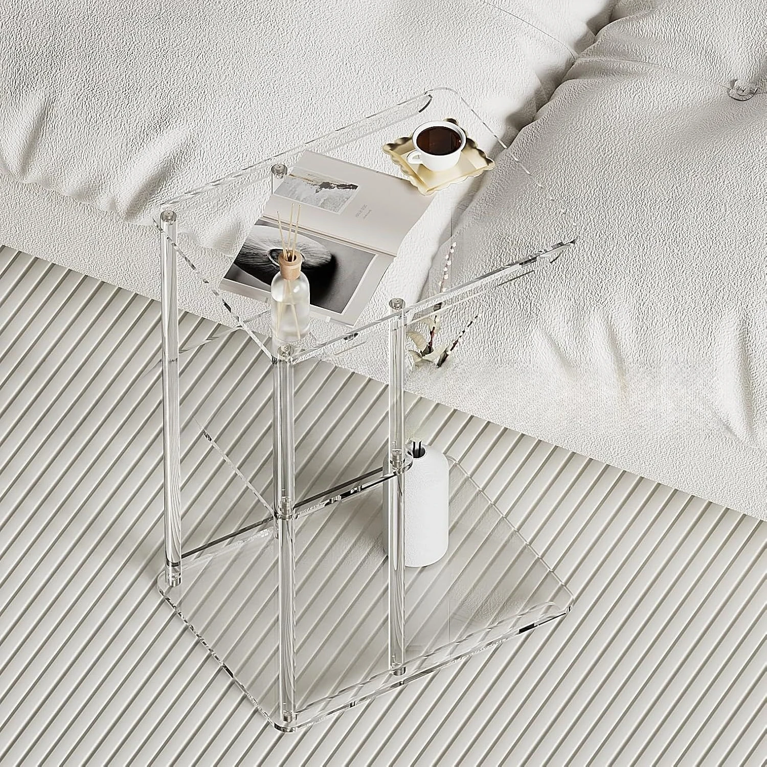 Transparent acrylic side table sofa, living room, bedroom, C-shaped bed table, bathroom