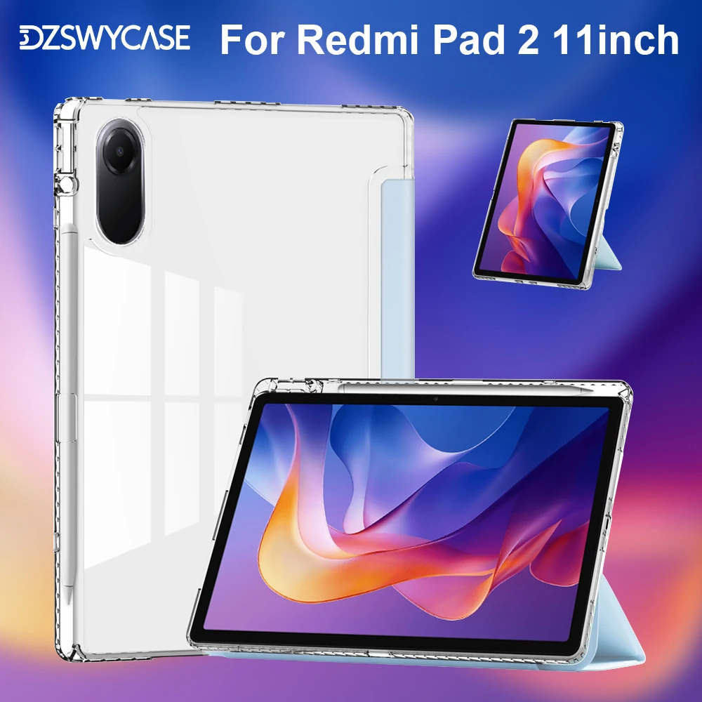 Y-Trifold Standcase für XiaoMi Redmi Pad 2 (11 Zoll) 2025, mit Stifthalter, transparente Abdeckung, Auto-Sleep/Wake-Funktion