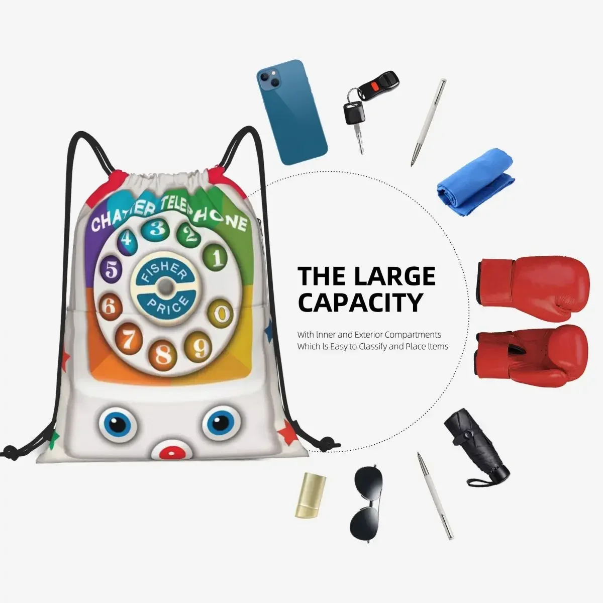 Mochila com bolso com zíper, Bolsa de ombro do telefone do brinquedo, Esportes e viagens, Bolsa portátil para caminhadas