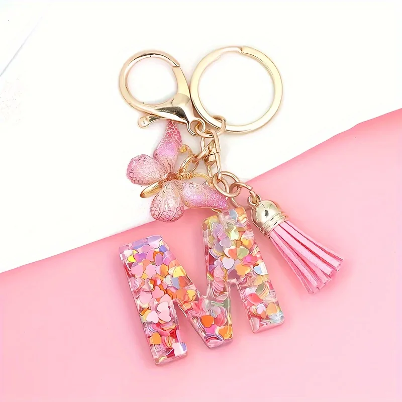 Alphabet Initial Letter Keychain Cute Butterfly Key Chain Ring Purse Bag Backparbud Case Cover Accessories Women Girls Gift