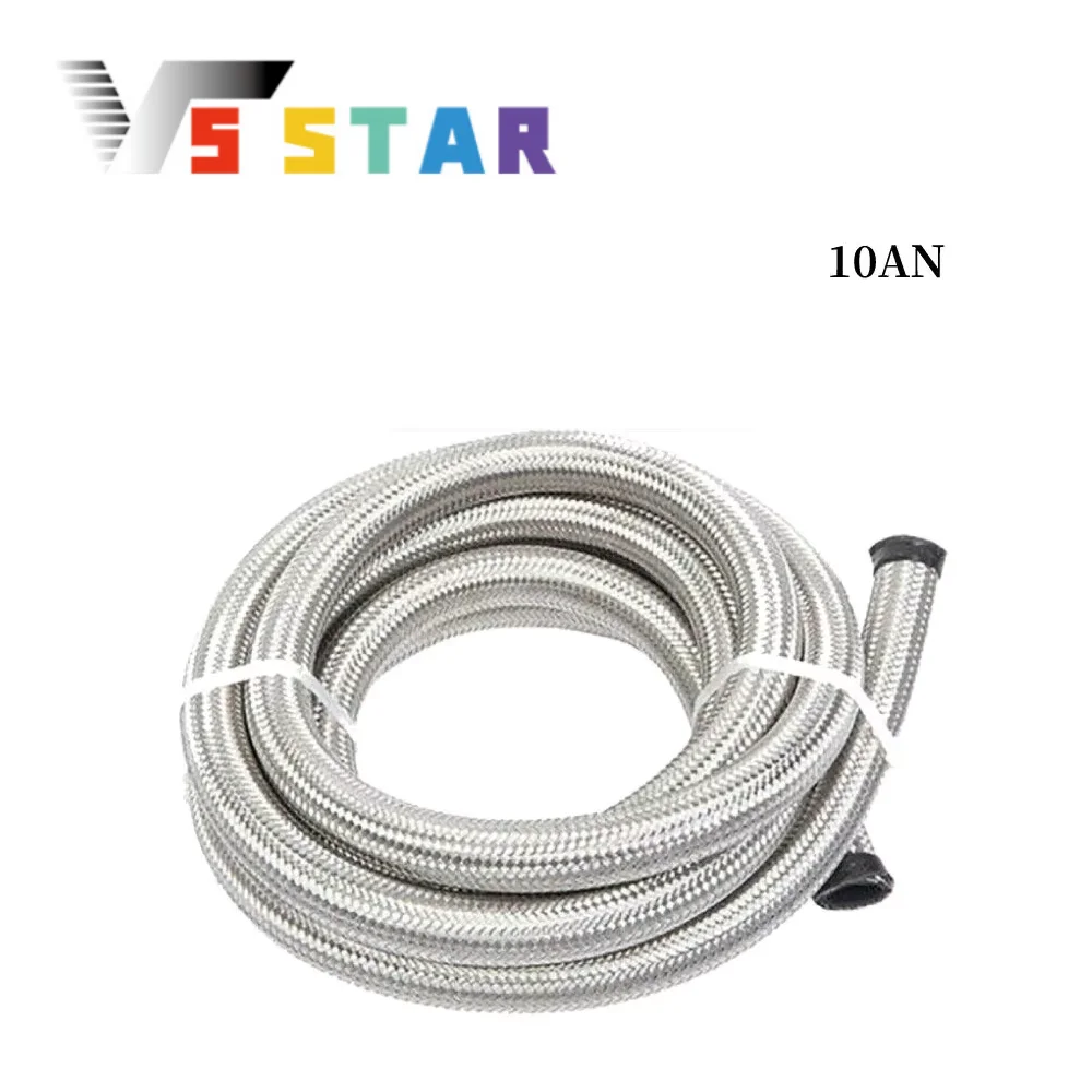High Quality 16FT AN10 Hose Stainless Steel Braided CPE Oil Gas Fuel Hose Fuel Line Sliver TF-1006