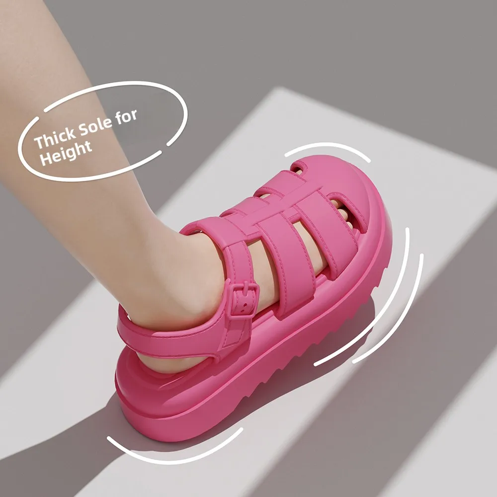 

Ladies Quick Dry Water Shoes Thick Bottom Roman Style Sandals Beach Fashionable Breathable EVA Shoes for Women Summer Pink