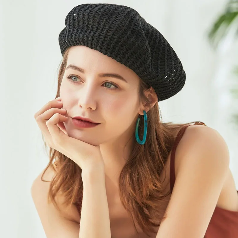 MAXSITI U Summer Breathable Cotton Linen Hollow Out Berets Caps For Women Girl Temperament Painter Hat Adjustable Accessories