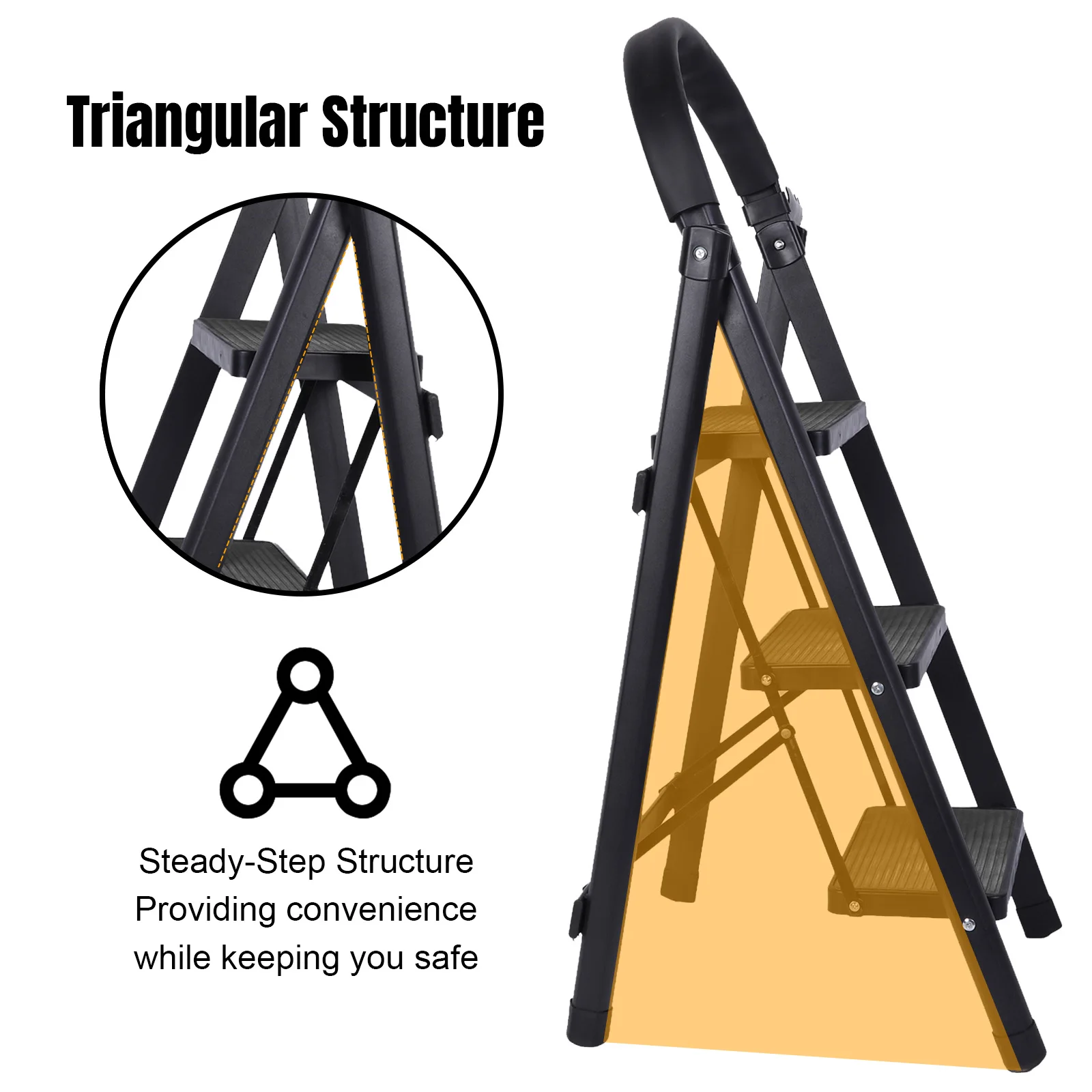 3 Step Folding Ladder Sturdy& Portable Stepping Stools Max Load Capacity 330lbs Wide Platform Steps for Home RV Outdoor