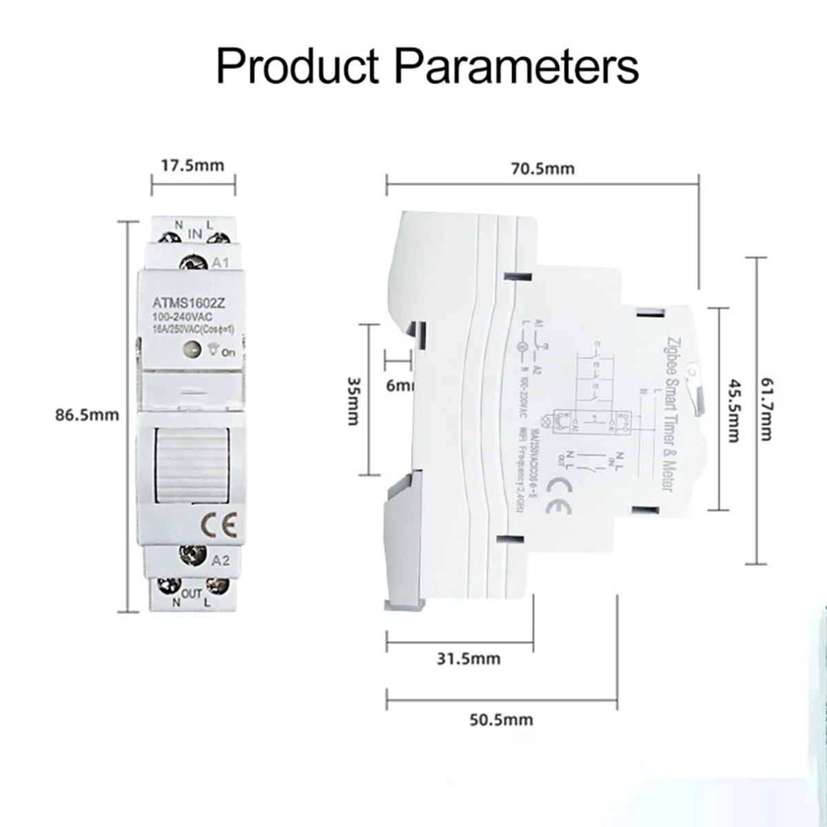 ATMS Interruptor Sem Fio Inteligente, Controle Remoto Timing, Trilho Din, 1602Z, 1P, 220V Interruptor Temporização