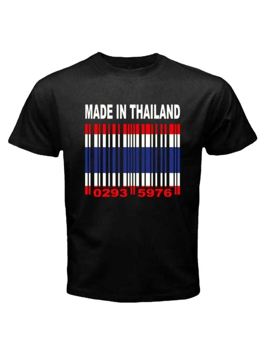 MADE IN THAILAND Thai Bangkok Asian Flag Barcode Numbers T-Shirt. Summer Cotton O-Neck Short Sleeve Mens T Shirt New S-3XL