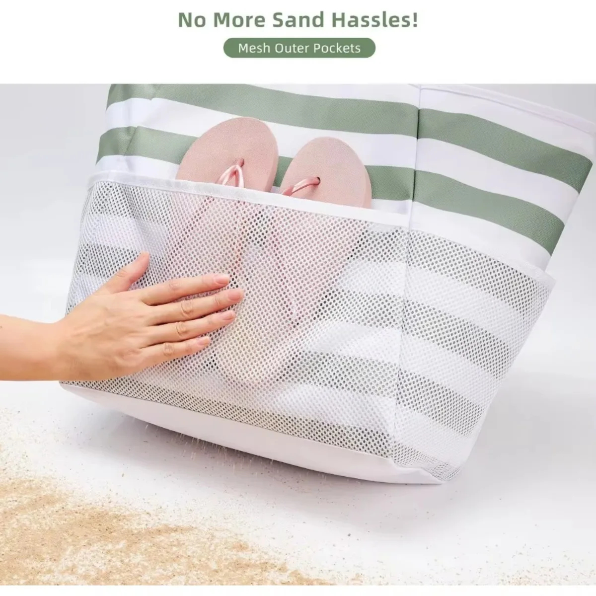 حقيبة يد للشاطئ للنساء كبيرة مقاومة للماء ومضادة للرمل حقيبة كتف قابلة للتعبئة وحقيبة بقالة ومحفظة هوبو لقضاء عطلة النزهة