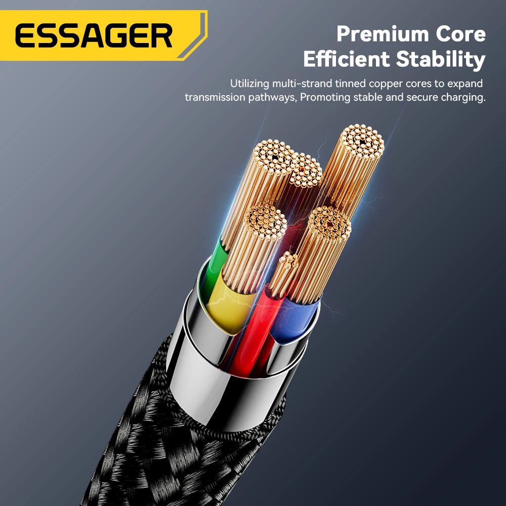 Essager USB C타입 마이크로 케이블, 고속 충전 데이터 케이블, 휴대폰 USB 충전기 코드, i2A, 2 in 1