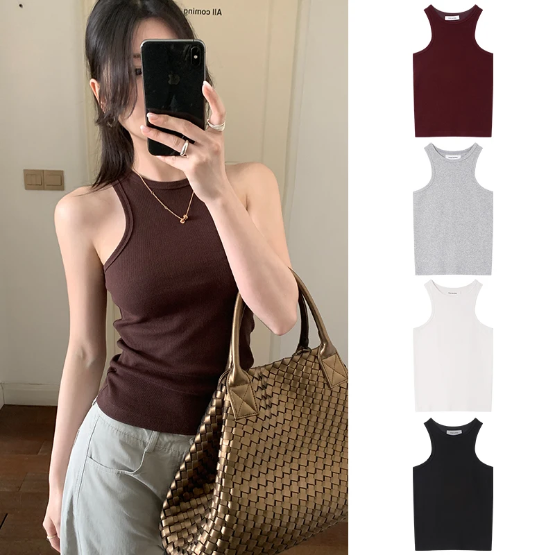 

Sweetknit Summer Casual round Ne Workwear Vest New Sle Outdoor Wear Ribbed Y3599 Women's Cotton Blend Elastic Fiber Top