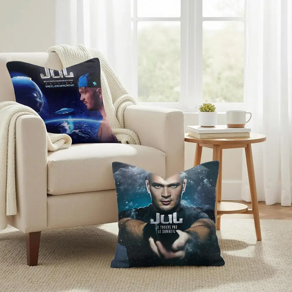 Popular Rapper J-JUL Logo Cushion Cover Natural Linen Organic Fabric Double-Sided Printing Sofa Home Decor Gift Pillow Case