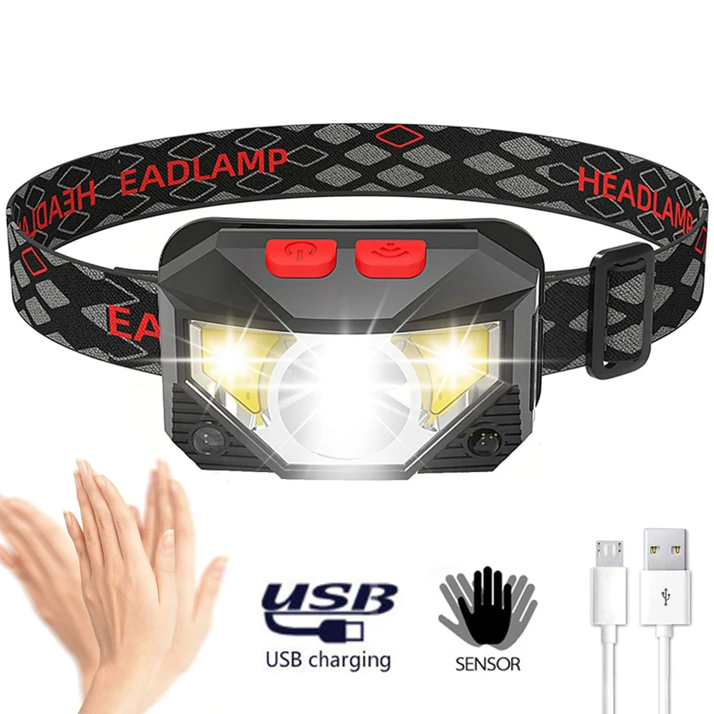 

8 Modes Handfress Motion Sensor Waterproof Powerful LED Headlight Headlamp Head Lamp COB Flashlight Torch Head Light