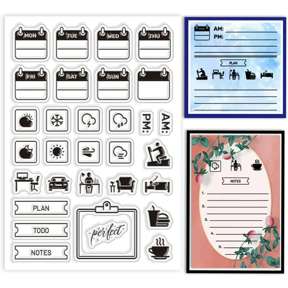 Diary Weekly Planner Clear Stamps for Cards Making Weather Tags Clear Stamp Seals Transparent Stamps for DIY Scrapbooking