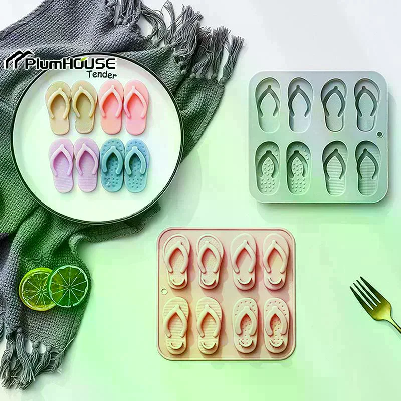 Beach Shoes Silicone Mold Summer Flip-Flops Slipper Fondant Mold For Birthday, Party, Cake Decoration And Ice Tray