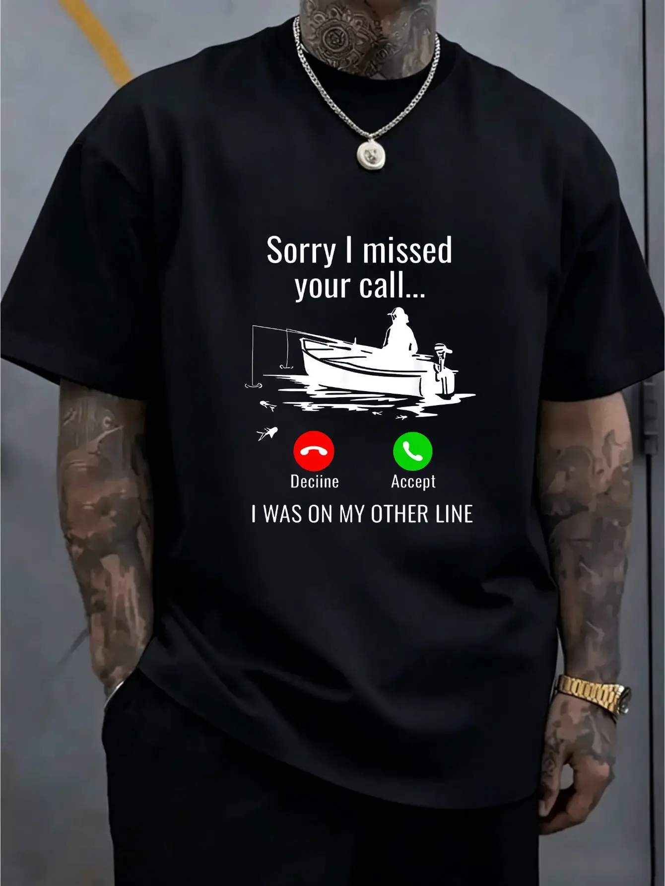 Men Soft Cotton Crew Neck Tee Funny Fisherman Boat Phone Call Joke Slogan Print Loose Fishing Sports Daily Outdoor Holiday Tops