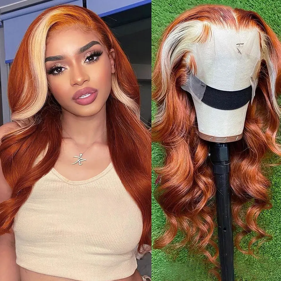 

Brazilian Colored Human Hair Wig Transparent HD Lace Frontal Wigs Cosplay 613 Ginger Orange Body Wave For Women Pre Plucked