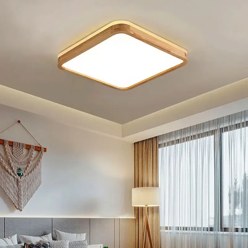 

Round Wood Ceiling Light for Bedroom Living Room Hall Kitchen Ceiling Lamp Square Ring Smart Remote Control Led Chandelier