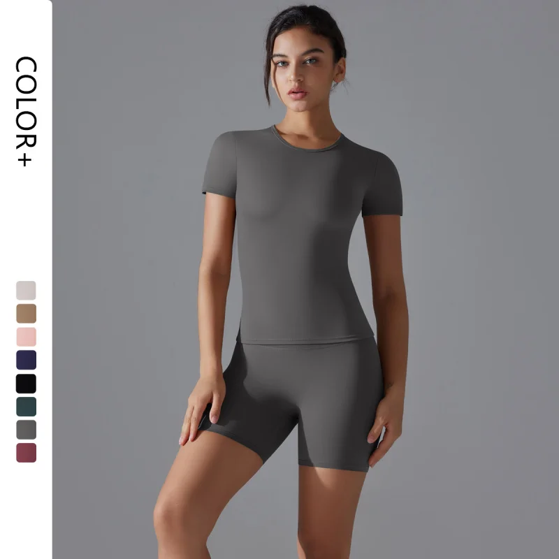 

Женские спортивные костюмы, комплект для йоги, спортивная одежда для тренировок, одежда для спортзала, топ с короткими рукавами для фитнеса, шорты с высокой талией, спортивные костюмы, двусторонние