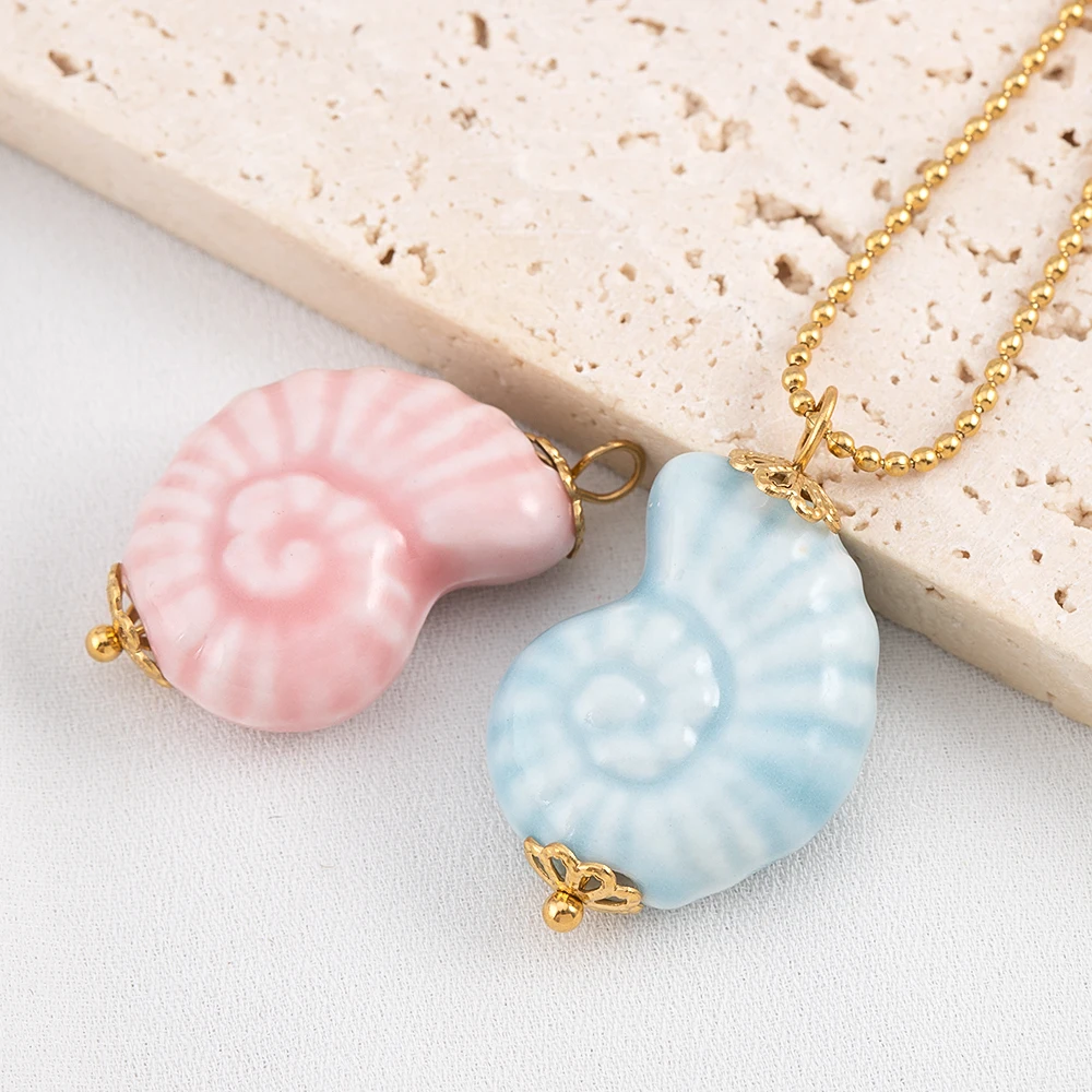 

2pcs Stainless Steel Ceramic Spot Conch Pendant Charm Ocean Design Necklace Earring Charm for DIY Boho Jewelry Making Craft Gift