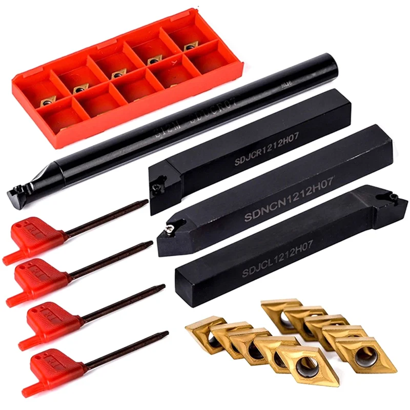 Hot Sale-4X 12Mm Lathe Turning Tool Holder Boring Bar DCMT 10Pcs 0702 Carbide Insert Handle Andwrench Forlathe Turning Tool