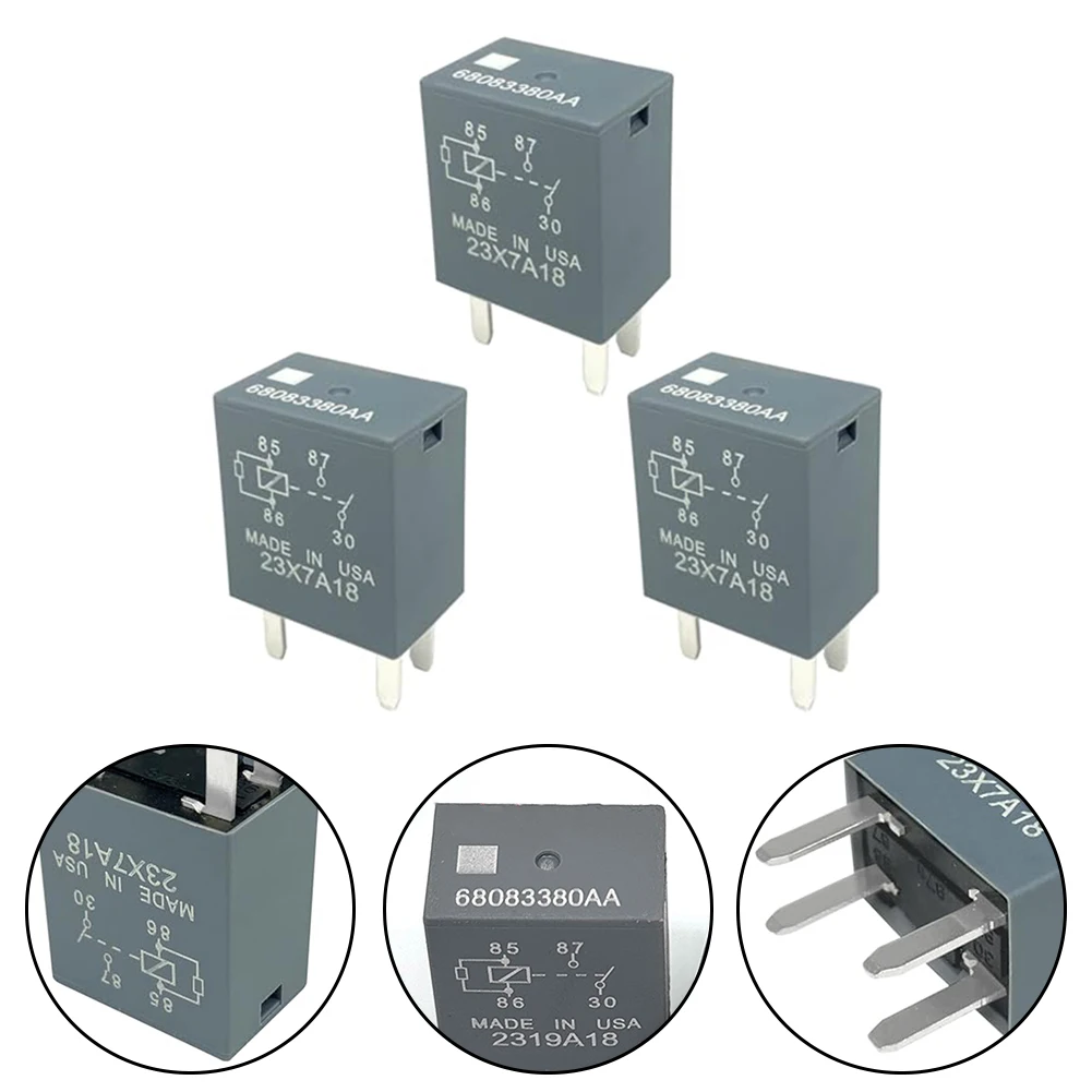 3× 68083380AA 12VDC 35A 4-Pin Car Relay FOR Dodge FOR Jeep FOR Chrysler Versatile Applications Enhanced Safety Features