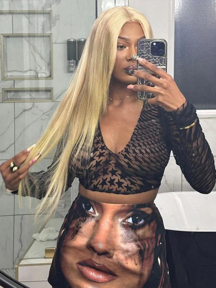 

2025 Face Print Skirts Women Y2K Hipster Trend Vintage Sexy Peach Hip Wild Street Midnigh Coquette Clubwear Party Bottoms