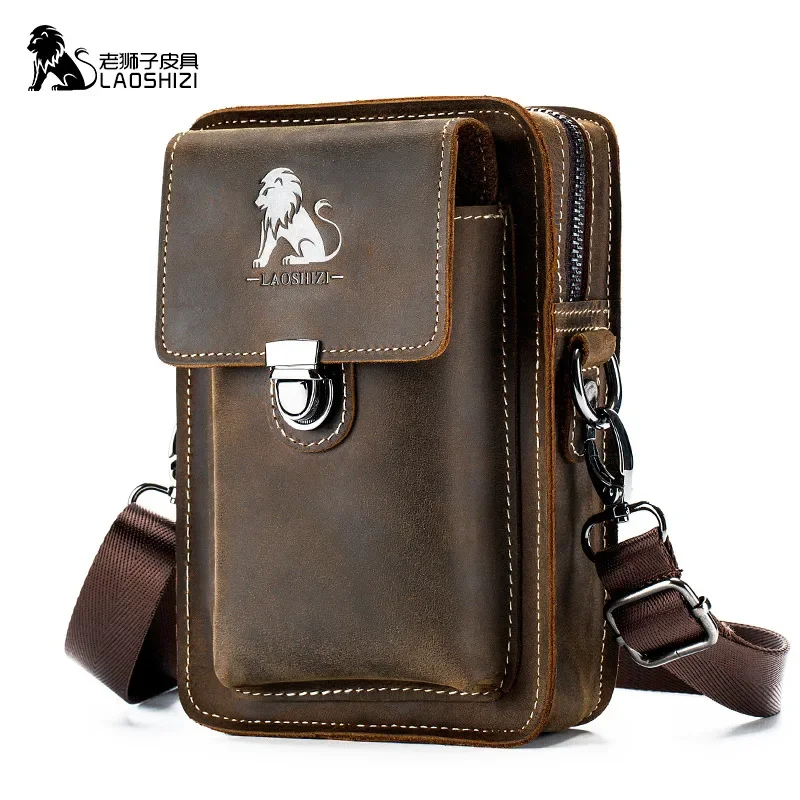 Brand New Crazy Horse Leather Men Waist Pack Phone Pouch Bags Waist Bag Men\'s Small Shoulder Belt Bag crossbody bags for men