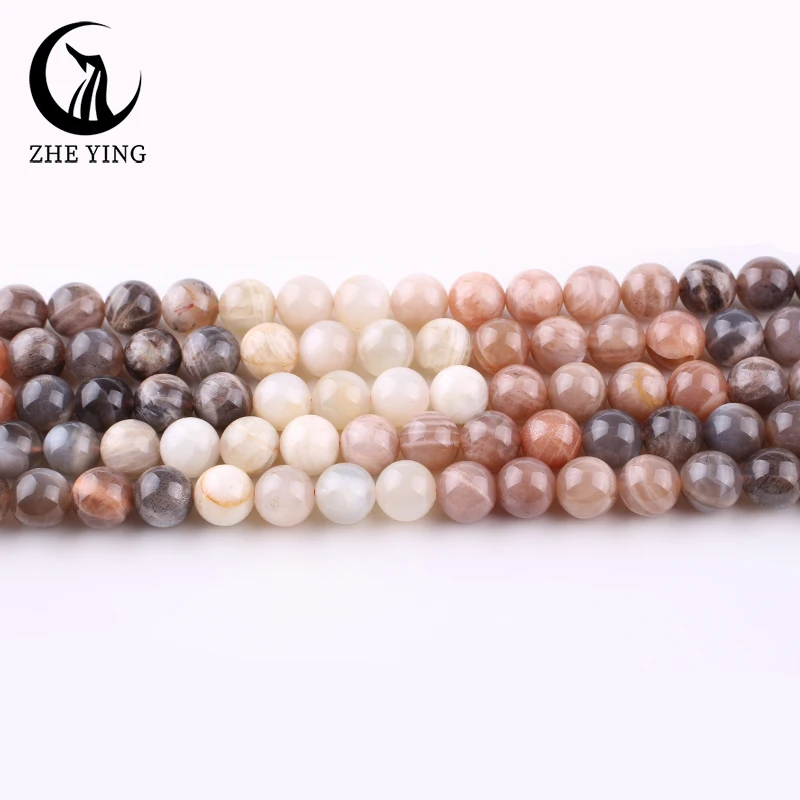 Zhe Ying Natural Sri Lanka Mix Moonstone Beads Round Smooth Natural Gemstone Beads for Bracelet Making Jewelry Diy Accessories