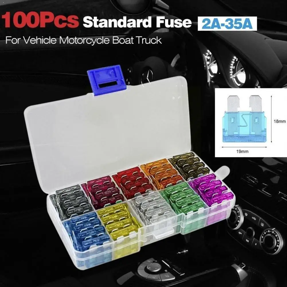 100pcs 50pcs Car Fuses 2a 3a 5a 7.5a 10a 15a 20a 25a Fuse Truck 35a Amp Type Set Assortment Box With Clip Auto 30a L1f9