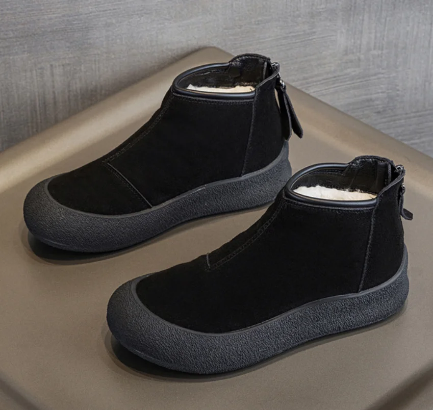 

Женские зимние ботинки из замши с плюшевой подкладкой, теплые, на молнии сзади, водонепроницаемые, нескользящие, для снега, комфортные