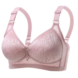 Large Size Gathered Adjustable Bra For Comfortable Breathable Thin Mold Cup Four Row Buckle Steel Ring Free Women's Underwear