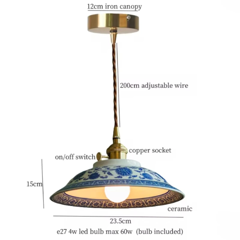 Chinese stijl retro blauw-witte porseleinen hanglampen voor balkon, nachtkastje, eetkamer en keuken