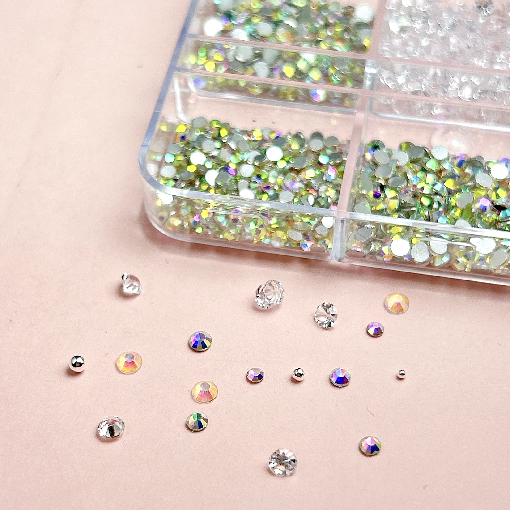 1Box Solid Color Minimalist Bow Flower Heart Resin Nail Art Decorations Mini Rhinestones Steel Balls Pearl Mixed Nail Charms DIY