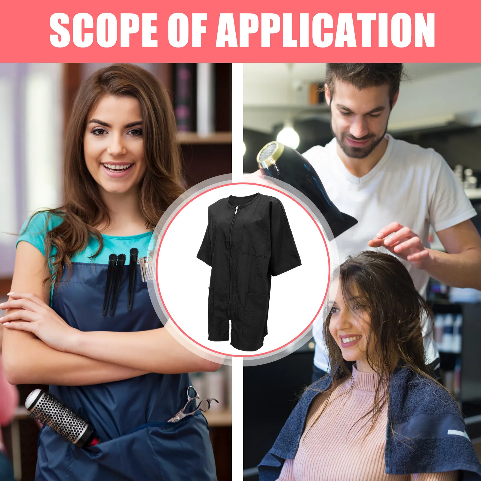 Kappersschort met korte mouwen, werkuniform, waterdichte saloncape voor stylist, kapper, duurzaam, sneldrogend, grote zak, haarverzorging