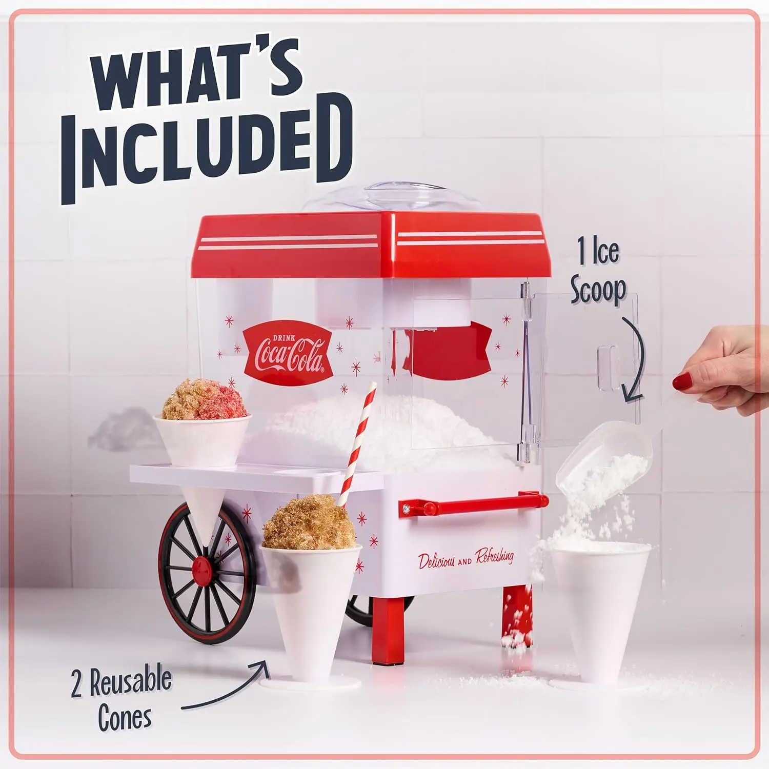 Coca-Cola Snow Cone Machine – Retro Table-Top Snow Cone Maker with Stainless Steel Blades – Slushie Machine Includes 2 view 4