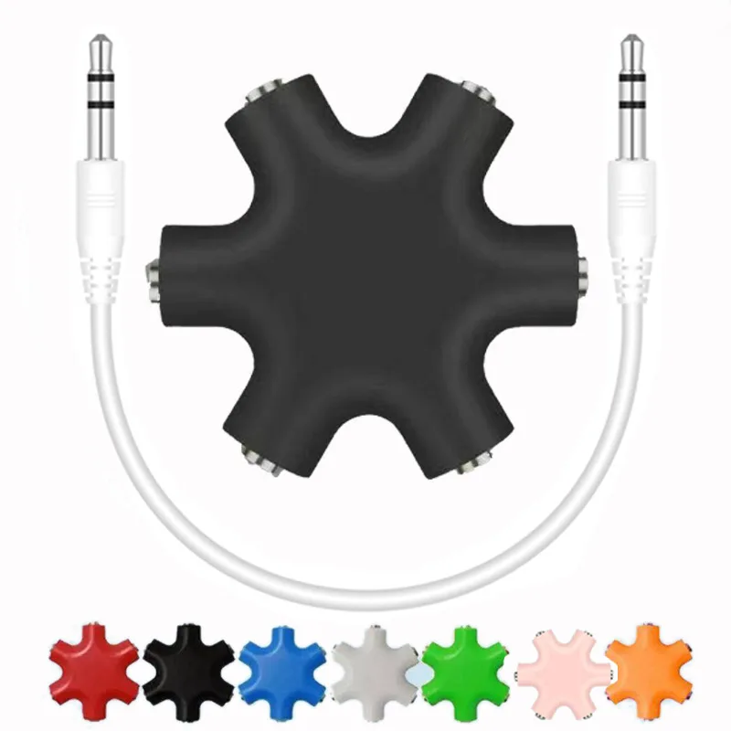 Headphone Splitter 5-Jack 3.5mm Earphone Headphone Audio Aux Splitter Stereo Audio Headset Adapter 5 Way 1 Male to 2 3 4 5