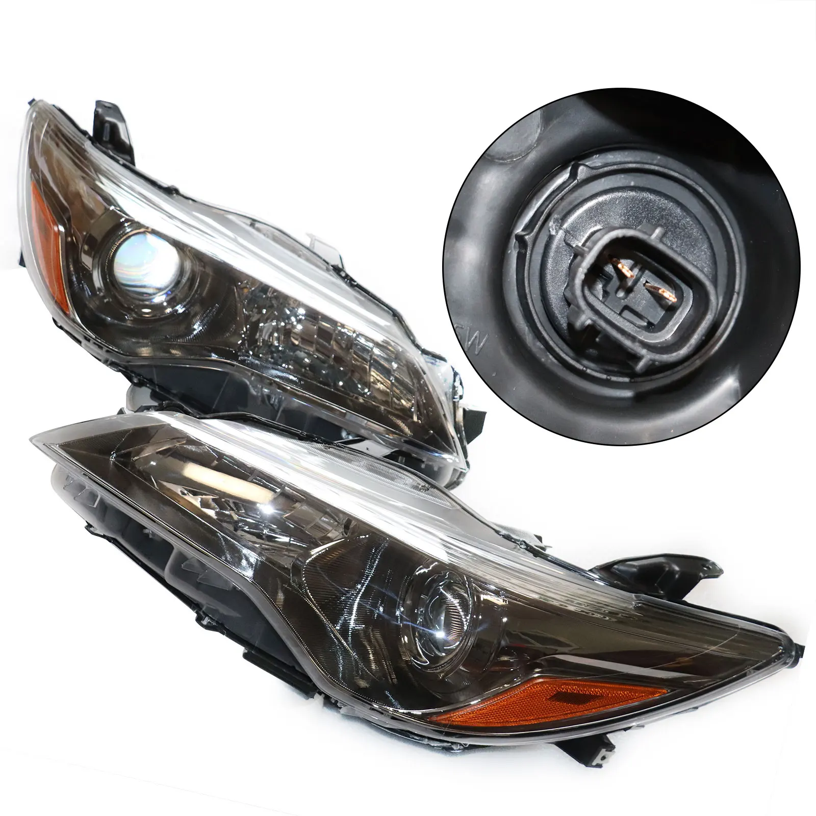 1Pair Black Bezel Projector  Clear Lens Headlight Left+Right For 2015-2017 Toyota Camry