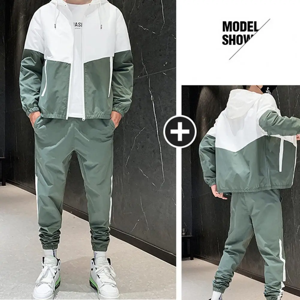 Spring and Autumn New Men\'s Sportswear Casual Jogger Hooded Sportswear Jacket and Pants 2-Piece Hip Hop Running Sports Suit