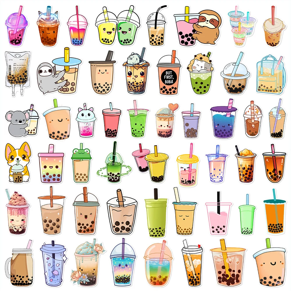 10/30/50PCS INS Stile Animale Sveglio Bubble Tè Adesivi Del Fumetto Bere Estetica Decorazione Della Decalcomania FAI DA TE di Cancelleria Del Telefono bottiglia d'acqua
