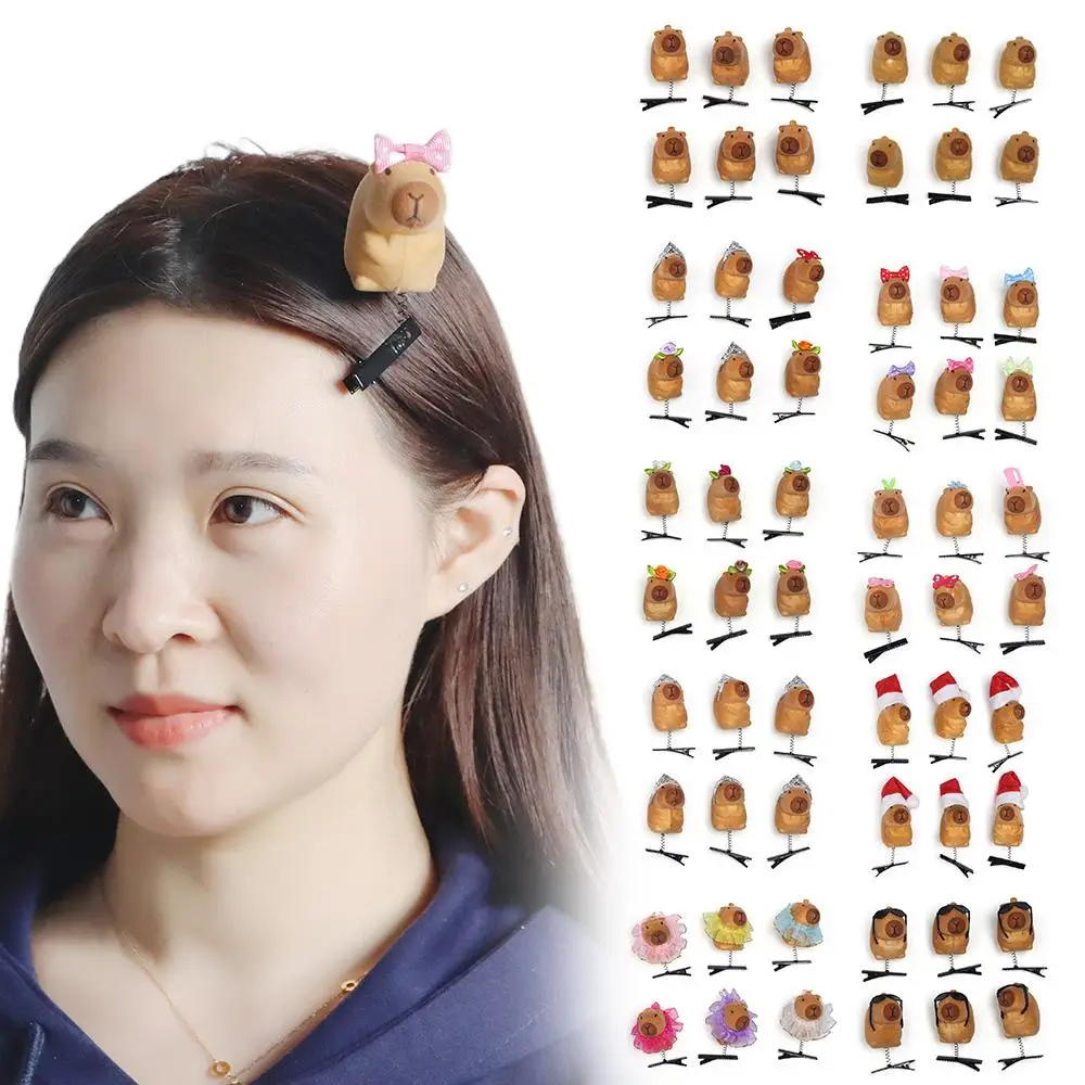 6pcs Cute Cartoon Capybara Spring Hair Clip Kawaii 3D Plush Hairpin Capybara Hair Accessories Hair Styling Tool DIY