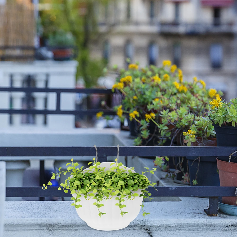 

3PCS Large White Hanging Flower Pot Set Hooks Plastic Balcony Office Garden Planter for Space Saving