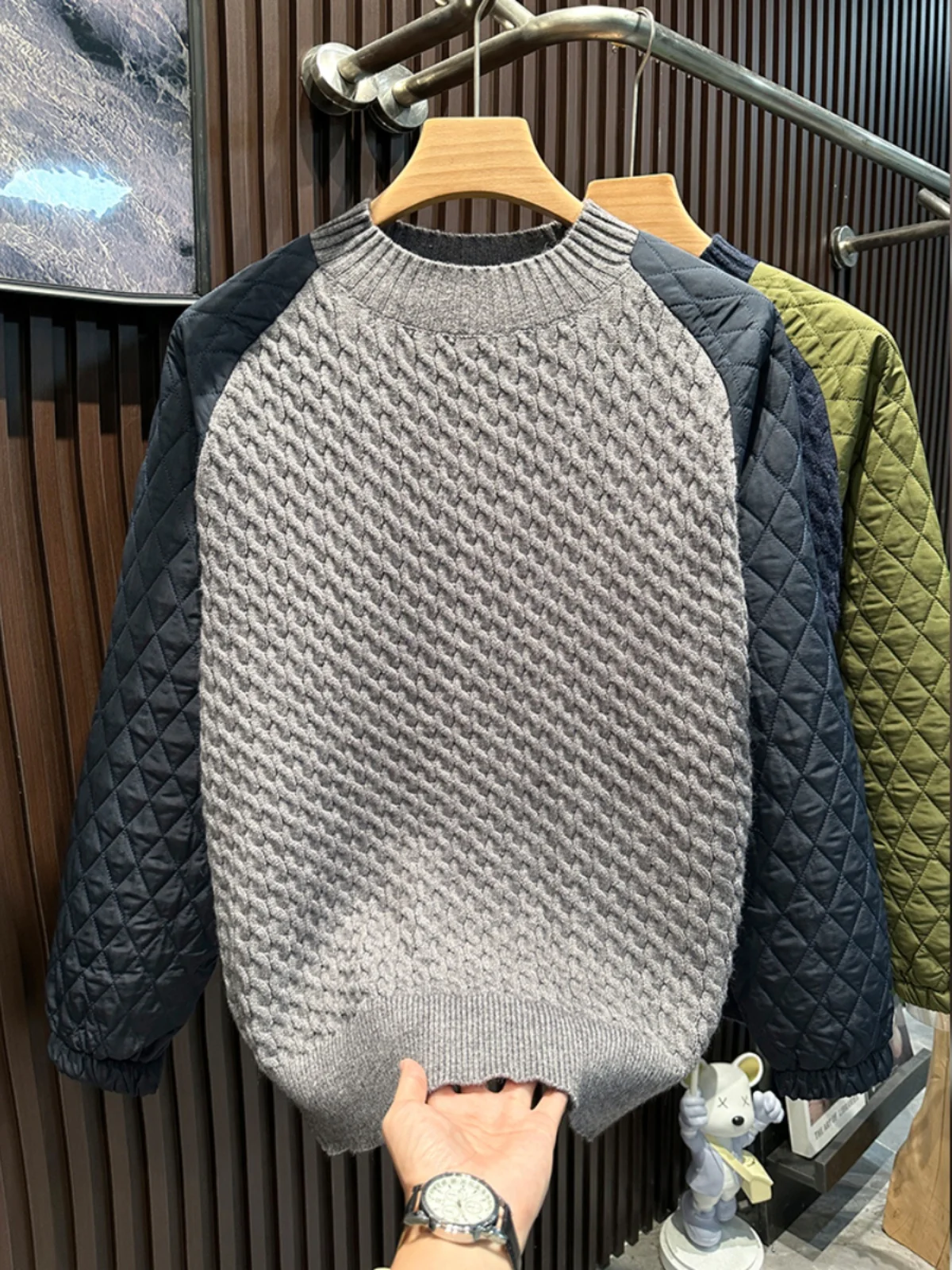 

Утепленный мужской вязаный свитер с длинными рукавами, модный брендовый, в стиле пэчворк, теплая верхняя одежда, стильный повседневный дизайн с круглым вырезом