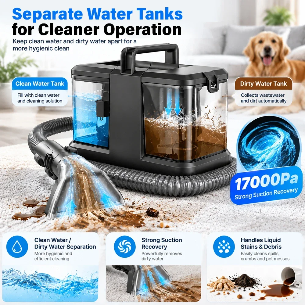 All-in-One Fabric Vacuum Wash Machine , Household Multifunctional Cleaner for Carpet, Curtain & Sofa Stain Cleaning