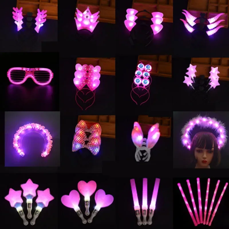 Pink Glow Luminous LED Stick Star Crown Horn Wand Flash Light Glasses Headband Hairwear Gifts   Easter Halloween Christmas