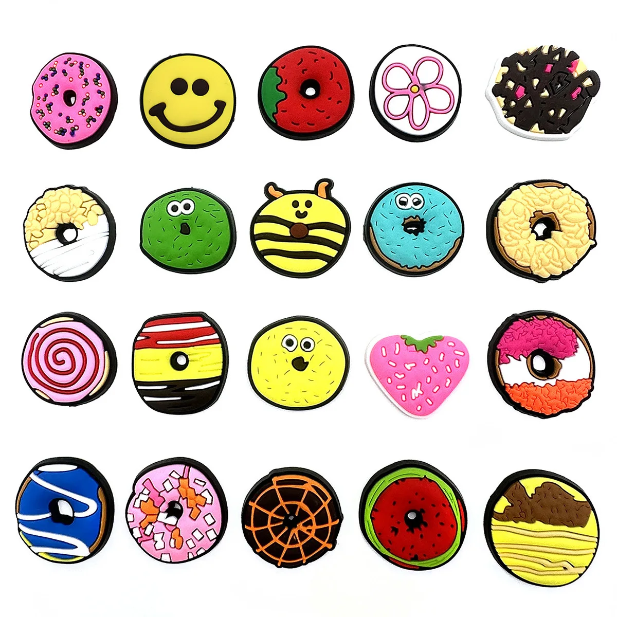 20Pcs Cute Cartoon Donut Series Shoe Charms for Clogs Sandals Decoration Slippers Accessories for Children Girls Party Gifts