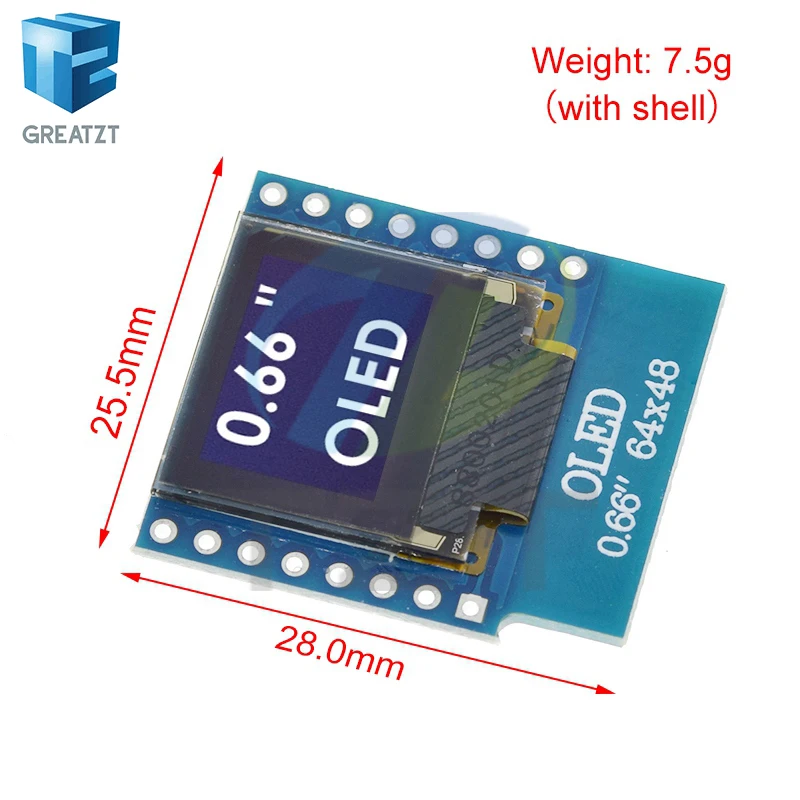 GREATZT 0.66  inch OLED Display Module for WEMOS D1 MINI ESP32 Module  AVR STM32 64x48 0.66